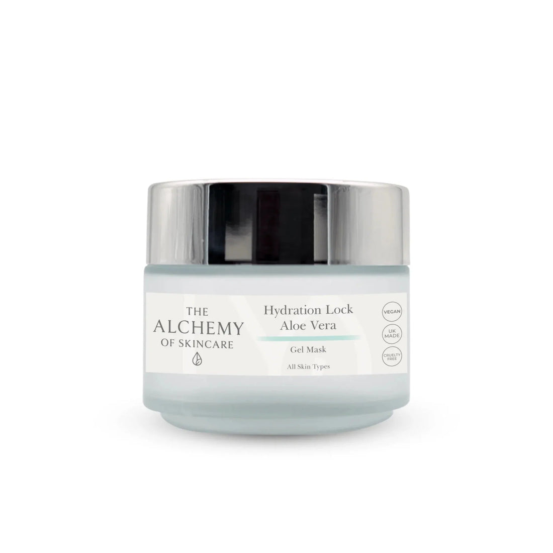 aloe vera gel mask in a glass jar with chrome lid