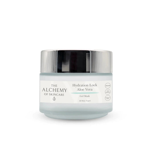 aloe vera gel mask in a glass jar with chrome lid