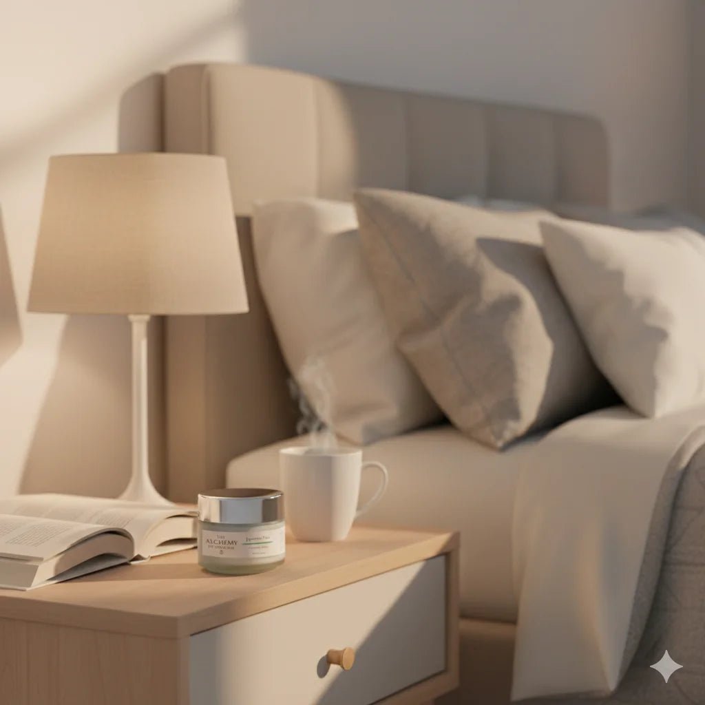 facial cleansing balm on bedside table 