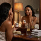 woman applying night cream at her dressing table 